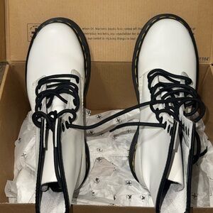 White Lace-Up Boots with Black Accents